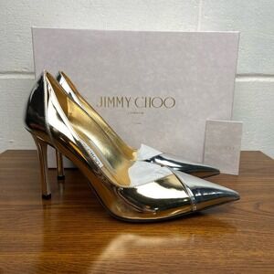 Jimmy Choo Cass 95‎ Women's Silver/Gold Metallic Slip-On Pumps EU 39/US 9 NEW